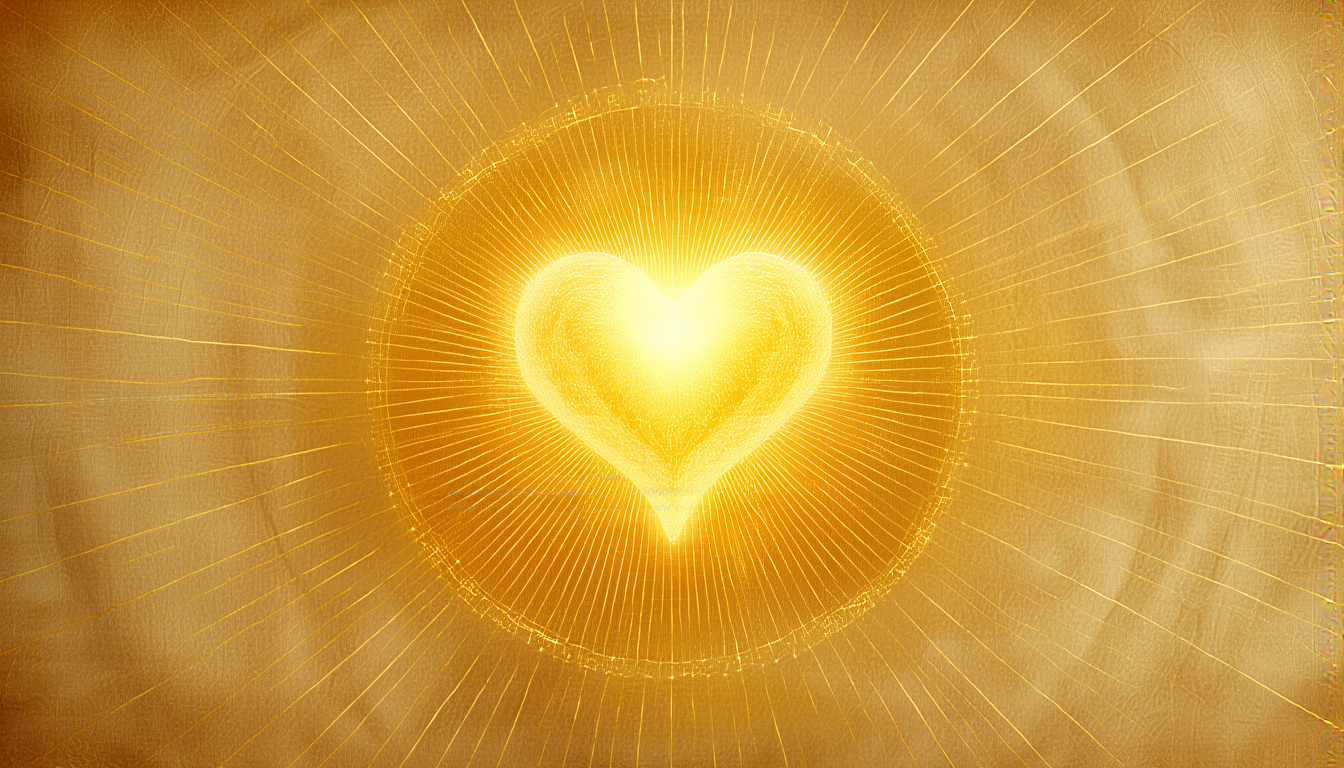 A radiant golden heart at the center of fine golden lines on cream parchment